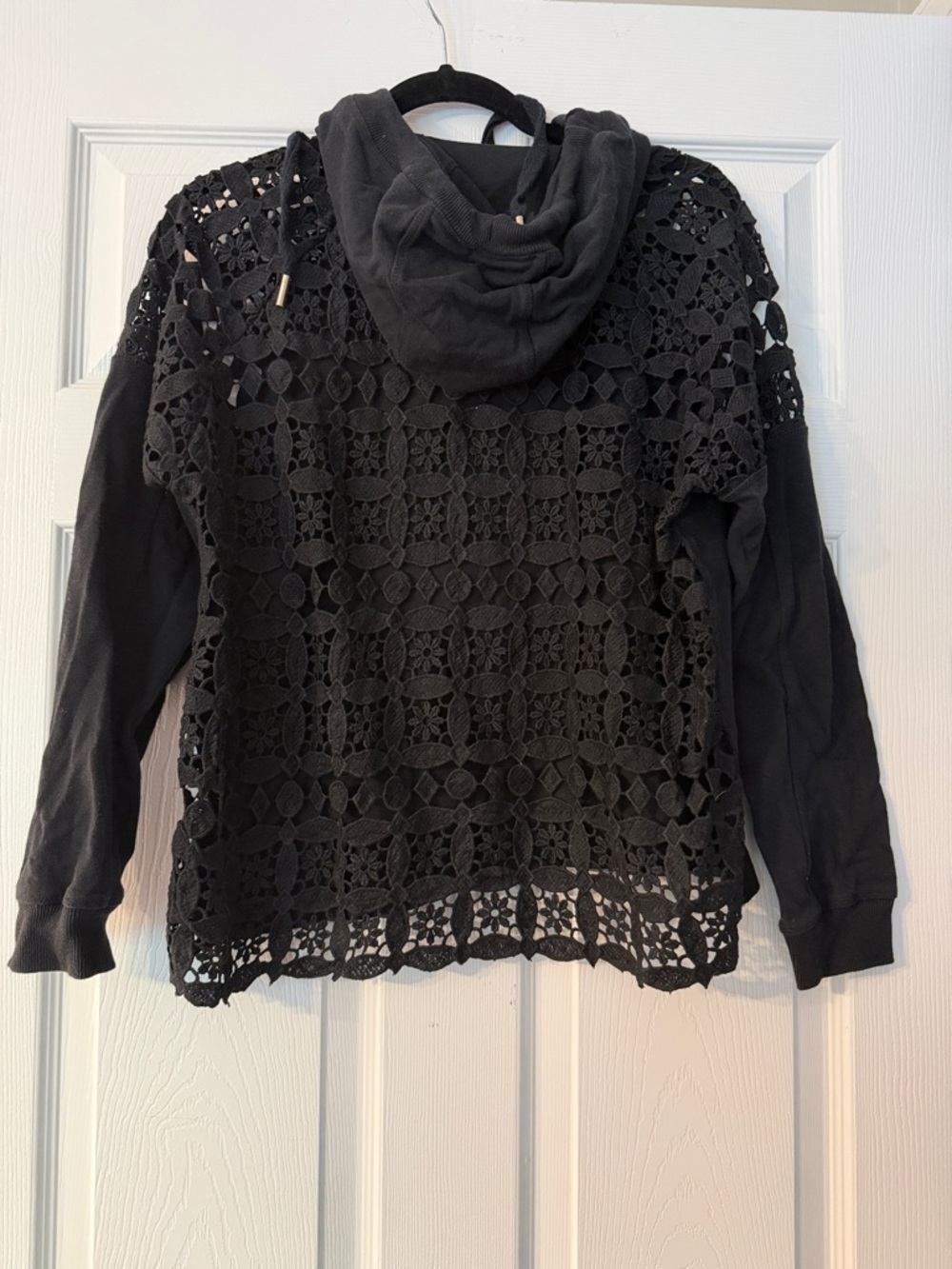 Donna Karan Black Crochet Hoodie Sweater
